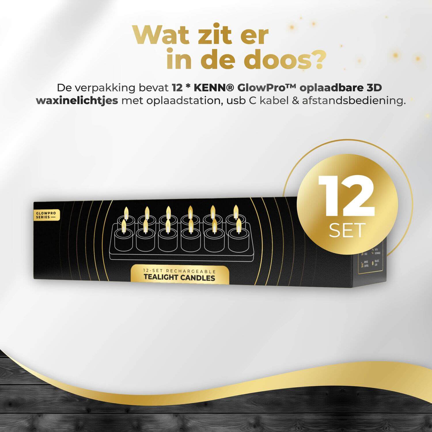 KENN® GlowPro™ Oplaadbare Waxinelichtjes - Set van 12 - Ivoor - Tot 350 Branduren
