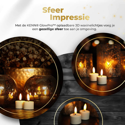 KENN® GlowPro™ Oplaadbare Waxinelichtjes - Set van 12 - Ivoor - Tot 350 Branduren