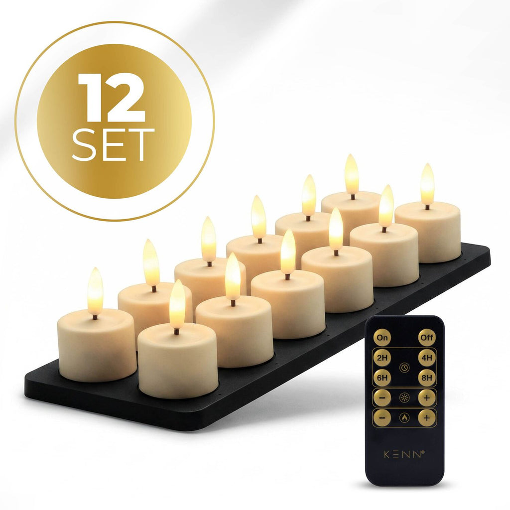 KENN® GlowPro™ Oplaadbare Waxinelichtjes - Set van 12 - Ivoor - Tot 350 Branduren